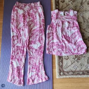Nanette Lepore Pink Palms Set Small Resortwear Lounge Tropical Boho Coastal